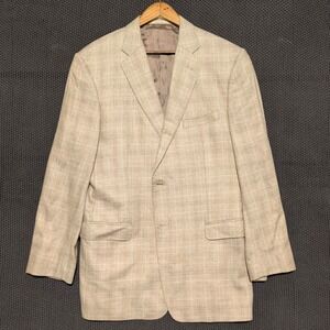 Versace‎ Collection Blazer Mens 56 Beige Silk Wool Glen Plaid Sport Coat V1KA003